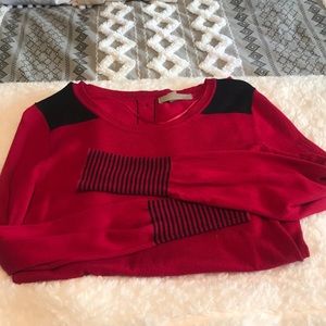 Red buttoned back long sweater, like new!